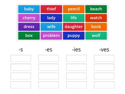 Nouns (-s, -es, ies)