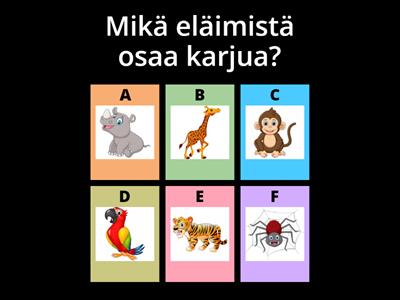 Kysymysten ymmärtäminen (kymmenen eläinaiheista kysymystä)