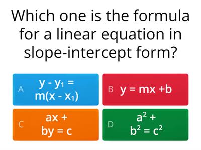 Slope-Intercept Form of Equation of Lines Quiz