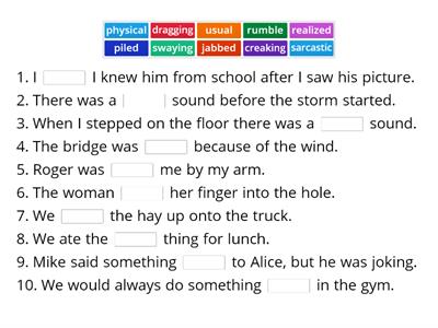 ELA Grade 7 Coming Up – Word Wall Cloze Test 