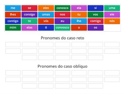 Pronomes pessoais (caso reto e oblíquo