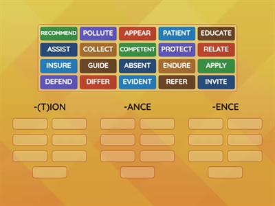 Noun suffixes -(T)ION, -ANCE, -ENCE