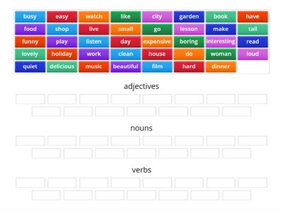 adjectives, nouns and verbs entry 1