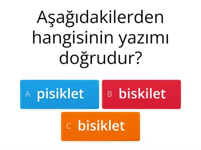 Türkçe yazım yanlışı testi 2. sınıf
