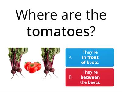 Review Prepositions of place( next to/between/ in front of/ behind) vegetables and bugs