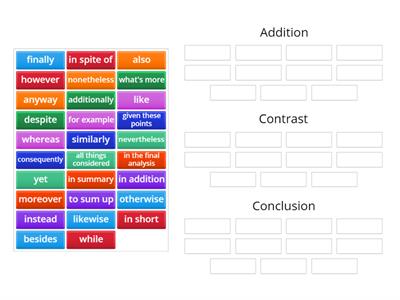 Conjunctions and Connectors: Addition, Contrast, Conclusion