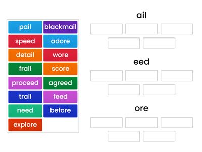 Word Families: ail, eed, ore
