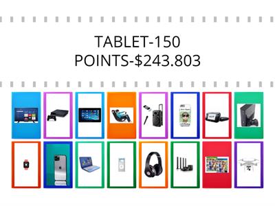  E-shop memory game (with prices-names-points)