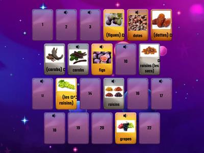 Fruits Memory Game for Tu Bishvat Hebrew and French