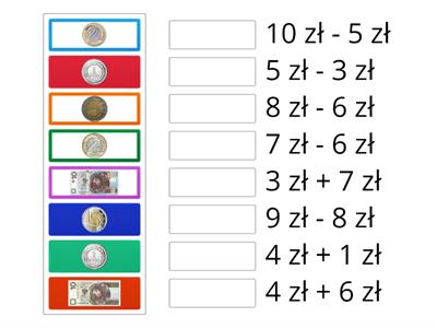Obliczenia pieniężne - Połącz w pary 