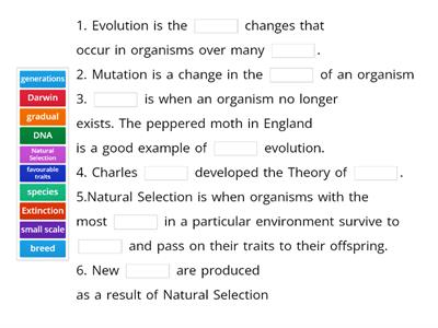 Summary of Evolution Fill in the missing blanks