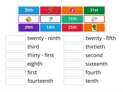 Ordinal numbers 1st to 31st