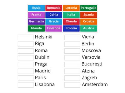 Realizează corespondența dintre țări și capitale 