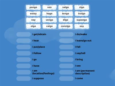 Irregular "yo" verbs (match meanings to "yo" forms)