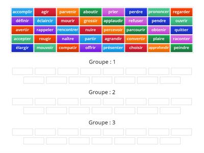 Metez les verbes suivants dans leurs groupes (1er, 2eme et 3eme groupe)