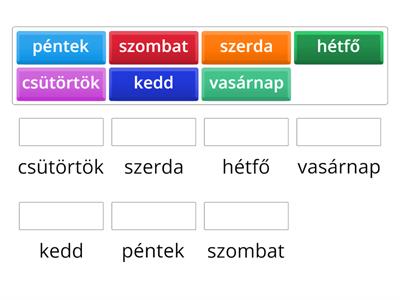 A hét napjai - szókép egyeztetés