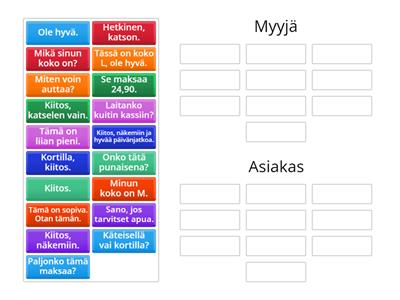 Harjoitellaan! Vaatekaupassa (fraasit)