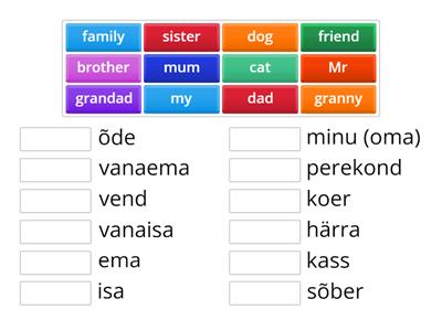 I love English 1 Unit 2 words 1-12