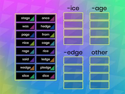 Word Sort for soft c, g, and edge
