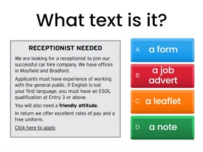 ESOL 16-18 Entry 3 Reading Text Types