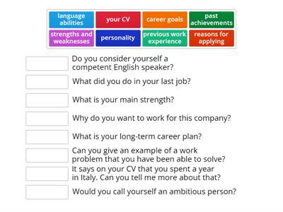 Matching job interview questions to topics