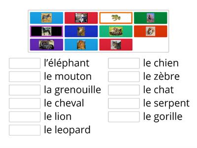 Retrouvez les noms des animaux