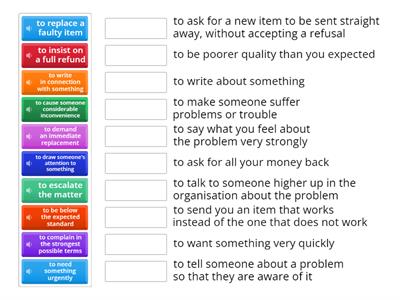 Formal email complaints - match the expressions with the meanings