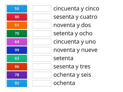 Escritura de números hasta el 99