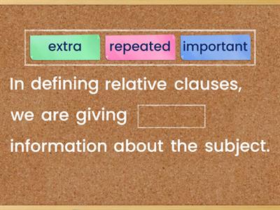 Relative clauses (concepts + relative pronouns) 