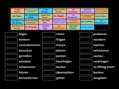 Verben zum Thema 'Urlaub' 