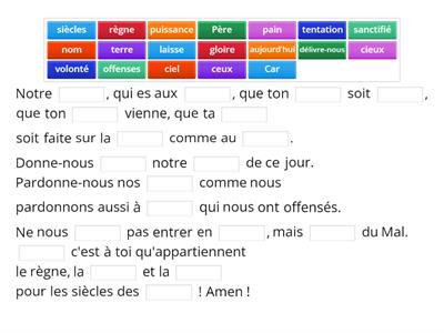 Notre Pere fill in the blanks