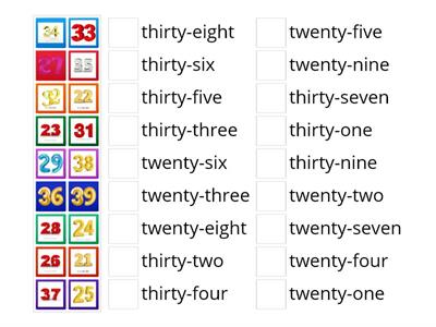 Numbers 21 - 29 and 31 - 39