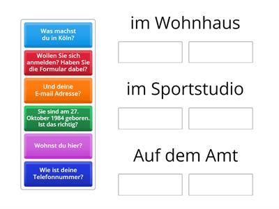 Zu welchem Situation passen die Fragen? (What situation do the questions apply to?)