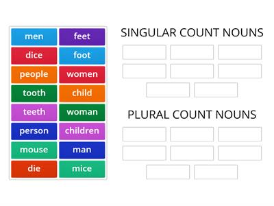 Singular & Plural  Count Nouns: Put the noun in the correct group.