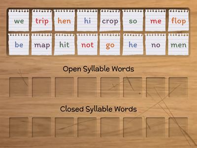  Open syllable / Closed syllable Sort