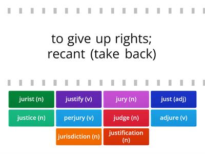 Quiz: jur-, jus-, jud- = law justice 