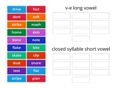 Long Vowel, Short Vowel Wilson 4.1 Sort