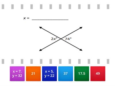 Writing Equations for Vertical Angles