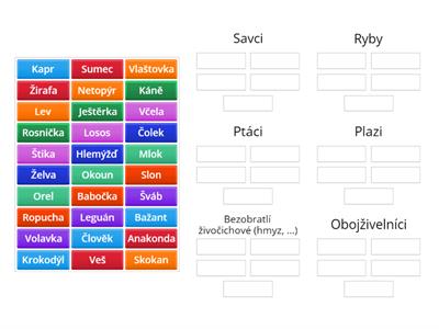Živočichové - dělení do skupin