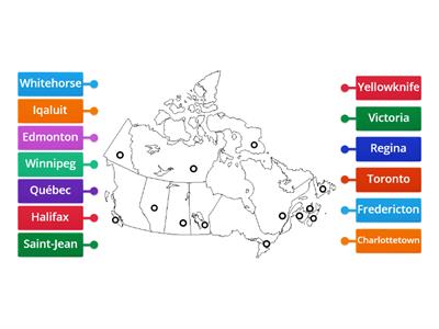 Carte des villes capitales des provinces & territoires du Canada