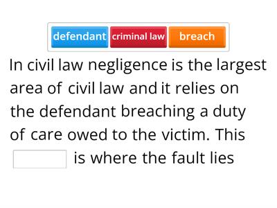 How would you describe fault in terms of criminal and civil law?