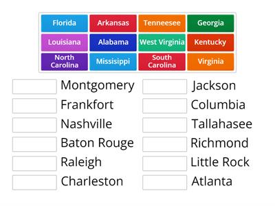 Southeast Region State Capitals Match Up