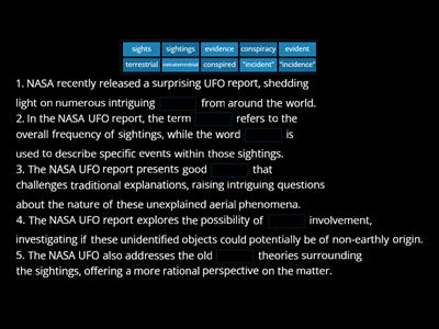 NASA UFO Report - Key Words - Homework