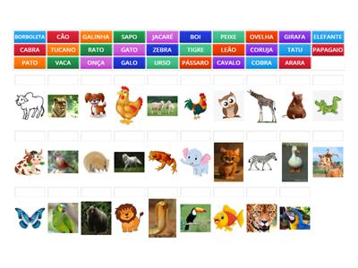 ANIMAIS: Arraste a palavra até a figura correspondente. Profª Eliane Chalmeres