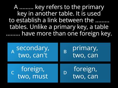 Primary key and foreign key