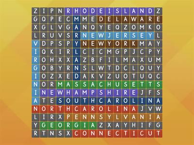  13 Colonies Wordsearch