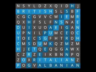 Nationality Wordsearch
