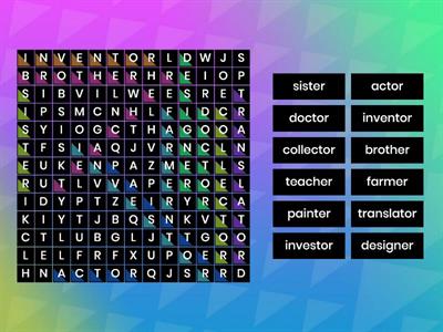 Suffix 'er' and 'or' wordsearch