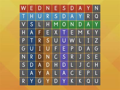 days of the week (wordsearch)