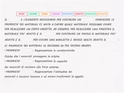 PAROLA MANCANTE: LE PROPRIETA' DEI MATERIALI